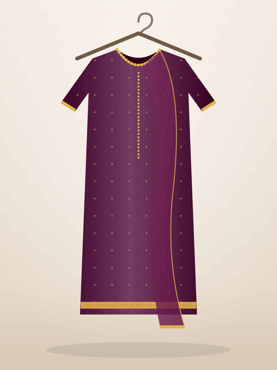 Plum Afghani Salwar Suit on a hanger